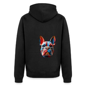 Bulldogge Polygon Hund Tier Motiv Kunst Hunde - Unisex Premium Bio Zip Hoodie - Schwarz - Hinten - Nico (187cm)