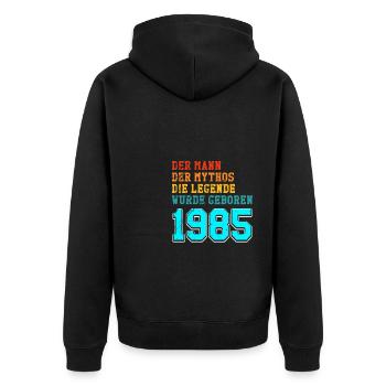 40th birthday 1985 the man of the myth the - Unisex Premium Organic Zip Hoodie - black - Back - Nico (187cm)