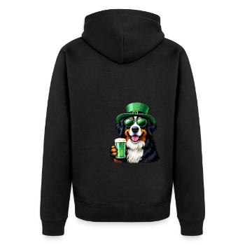 Berner Sennenhund St. Patricks Day Bier Outfit - Unisex Premium Bio Zip Hoodie - Schwarz - Hinten - Nico (187cm)