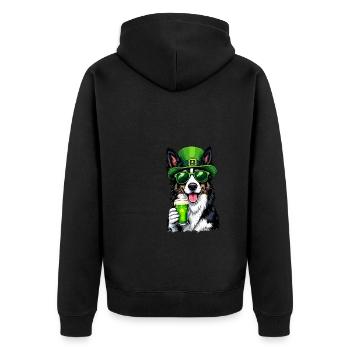 Collie St. Patrick's Day Beer Outfit Dogs - Unisex Premium Organic Zip Hoodie - black - Back - Nico (187cm)