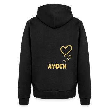Vorname Ayden - Unisex Premium Bio Zip Hoodie - Schwarz - Hinten - Nico (187cm)
