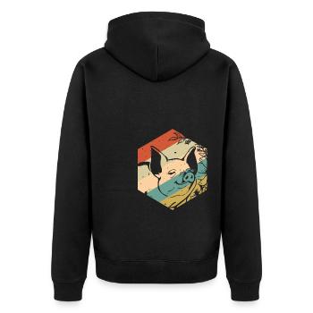Fröhliches Retro Vintage Schwein Blumen - Unisex Premium Bio Zip Hoodie - Schwarz - Hinten - Nico (187cm)