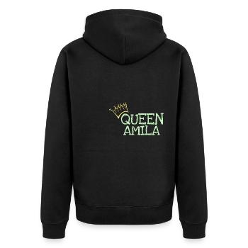 Geschenk für Amila - Unisex Premium Bio Zip Hoodie - Schwarz - Hinten - Nico (187cm)