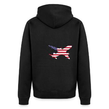 American Flag Airplane Stars And Stripes - Unisex Premium Organic Zip Hoodie - black - Back - Nico (187cm)