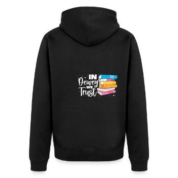 In Dewey We trust Library assistant - Unisex Premium Organic Zip Hoodie - black - Back - Nico (187cm)