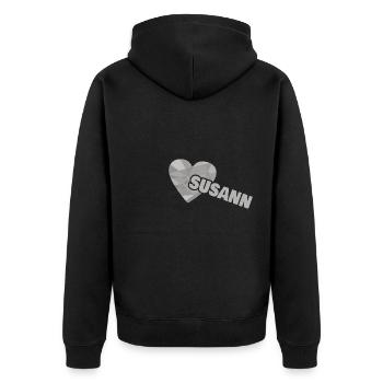 Susann als Liebe - Unisex Premium Bio Zip Hoodie - Schwarz - Hinten - Nico (187cm)