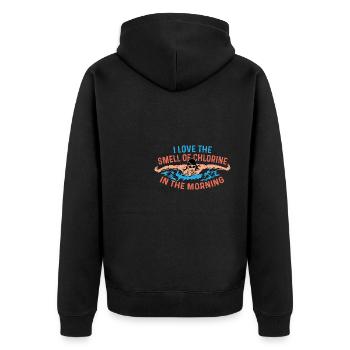 Geruch von Chlor Triathlet Gift - Unisex Premium Bio Zip Hoodie - Schwarz - Hinten - Nico (187cm)