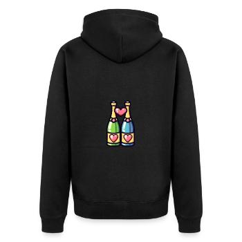 Flaschen Paar Party Sekt Liebe Herz - Unisex Premium Bio Zip Hoodie - Schwarz - Hinten - Nico (187cm)