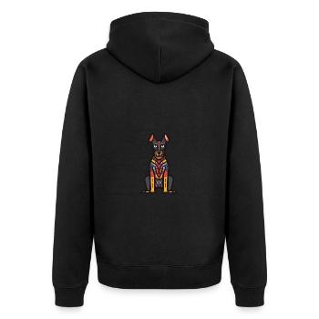 Dobermann Hund Halloween Tier - Unisex Premium Bio Zip Hoodie - Schwarz - Hinten - Nico (187cm)