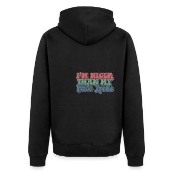 I'm Nicer Than My Face Looks Sarcastic Quote - Unisex Premium Bio Zip Hoodie - Schwarz - Hinten - Nico (187cm)