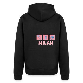Schnuller Milan - Unisex Premium Bio Zip Hoodie - Schwarz - Hinten - Nico (187cm)