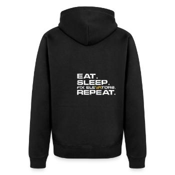 Eat Sleep Fix elevators Repeat - Unisex Premium Bio Zip Hoodie - Schwarz - Hinten - Nico (187cm)