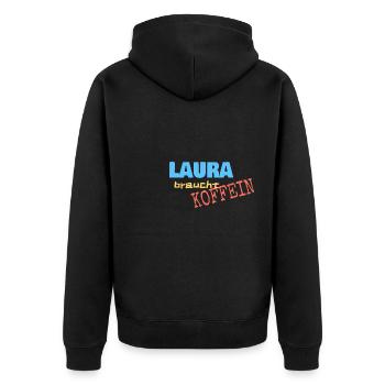 Cafe für Laura Koffein Spruch - Unisex Premium Bio Zip Hoodie - Schwarz - Hinten - Nico (187cm)