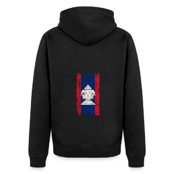 Vintage Airavata Three Headed Elephant Laos Flag - Unisex Premium Organic Zip Hoodie - black - Back - Nico (187cm)
