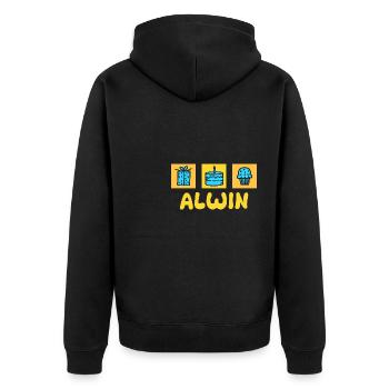 First name Alwin - Unisex Premium Organic Zip Hoodie - black - Back - Nico (187cm)