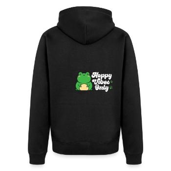 Cute Hoppy Vibes Only Frog Fans Herpetologist Amph - Unisex Premium Organic Zip Hoodie - black - Back - Nico (187cm)