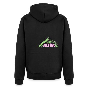 Bergsteigen Alisa - Unisex Premium Bio Zip Hoodie - Schwarz - Hinten - Nico (187cm)