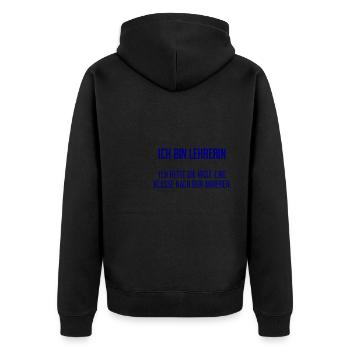 Ich bin Lehrerin - ich rette die Welt - Unisex Premium Bio Zip Hoodie - Schwarz - Hinten - Nico (187cm)