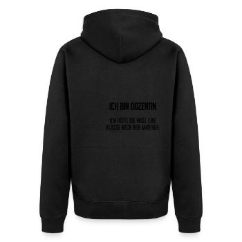 Ich bin Dozentin - ich rette die Welt - Unisex Premium Bio Zip Hoodie - Schwarz - Hinten - Nico (187cm)