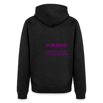 Ich bin Dozentin - ich rette die Welt - Unisex Premium Bio Zip Hoodie - Schwarz - Hinten - Nico (187cm)