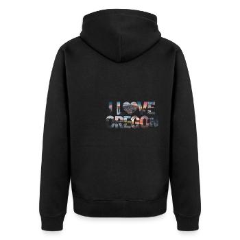 I Love Oregon für Oregon Urlauber - Unisex Premium Bio Zip Hoodie - Schwarz - Hinten - Nico (187cm)