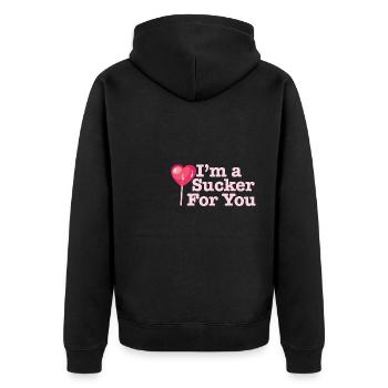 Funny Valentine's Quote I'm A Sucker For You - Unisex Premium Bio Zip Hoodie - Schwarz - Hinten - Nico (187cm)