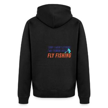 Denken Sie an Fliegenfischen, Naturfischer - Unisex Premium Bio Zip Hoodie - Schwarz - Hinten - Nico (187cm)