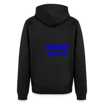 Oide Weisheit, jung bleim – dicton bavarois - Veste à capuche bio Premium Unisexe - noir - Dos - Nico (187cm)