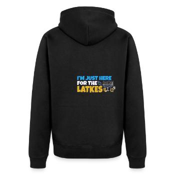 Jewish Costume I'm Just Here for the Latkes Happy - Unisex Premium Organic Zip Hoodie - black - Back - Nico (187cm)