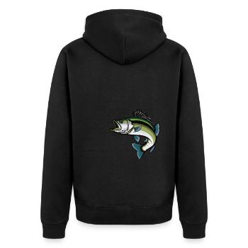 Springender Bass Fisch - Unisex Premium Bio Zip Hoodie - Schwarz - Hinten - Nico (187cm)