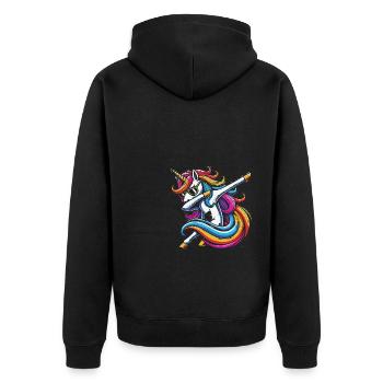 Regenbogen Einhorn mit Sonnenbrille Comic Kunst - Unisex Premium Bio Zip Hoodie - Schwarz - Hinten - Nico (187cm)