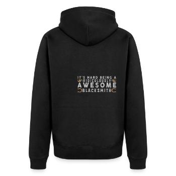 Lustiger Schmied Spruch & Schmieden - Unisex Premium Bio Zip Hoodie - Schwarz - Hinten - Nico (187cm)