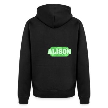 Geschenk für Alison - Unisex Premium Bio Zip Hoodie - Schwarz - Hinten - Nico (187cm)