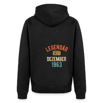 60. Geburtstag Geschenk 60 Jahre Legendär seit Dez - Unisex Premium Bio Zip Hoodie - Schwarz - Hinten - Nico (187cm)