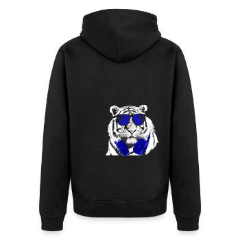 Tiger Sonnenbrille Kopfhörer Party Musik Tigerfans - Unisex Premium Bio Zip Hoodie - Schwarz - Hinten - Nico (187cm)