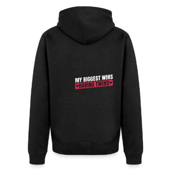 Meine größten Erfolge - mit Zwillingen Design für - Unisex Premium Bio Zip Hoodie - Schwarz - Hinten - Nico (187cm)