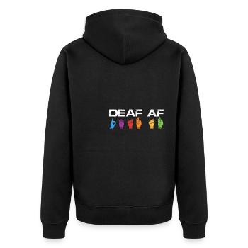 Deaf Af | Deaf Pride - Unisex Premium Bio Zip Hoodie - Schwarz - Hinten - Nico (187cm)