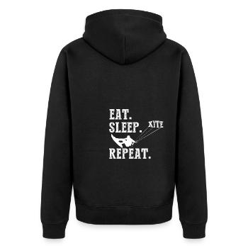 Kiteboarding Kite Kiten - Eat Sleep Kite Kitesurfe - Unisex Premium Bio Zip Hoodie - Schwarz - Hinten - Nico (187cm)