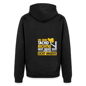 OB DEIN TACHO RICHTIG GEHT SIEHST DU WENN DAS LICH - Unisex Premium Bio Zip Hoodie - Schwarz - Hinten - Nico (187cm)