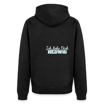 Liebe Hedwig - Unisex Premium Bio Zip Hoodie - Schwarz - Hinten - Nico (187cm)