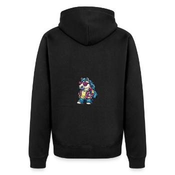 Pferd Comic Urlaub - Unisex Premium Bio Zip Hoodie - Schwarz - Hinten - Nico (187cm)