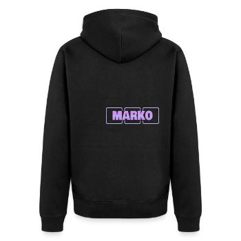 Geschenk für Marko - Unisex Premium Bio Zip Hoodie - Schwarz - Hinten - Nico (187cm)