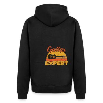 Guitar Expert / Gitarre - Unisex Premium Bio Zip Hoodie - Schwarz - Hinten - Nico (187cm)