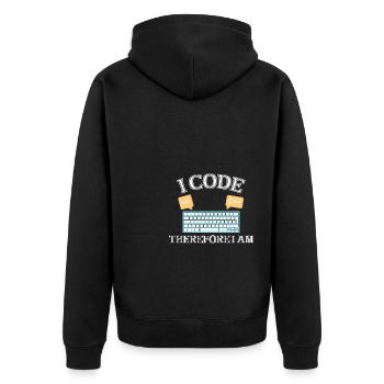 I code therefore i am Funny Programmer for Woman - Unisex Premium Bio Zip Hoodie - Schwarz - Hinten - Nico (187cm)
