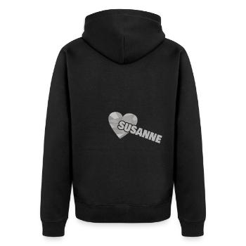 Liebe Susanne - Unisex Premium Bio Zip Hoodie - Schwarz - Hinten - Nico (187cm)