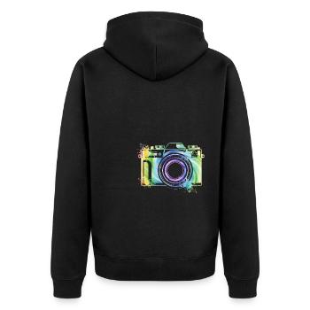 Kamera Fotograf Photographie Kreative Farblich - Unisex Premium Bio Zip Hoodie - Schwarz - Hinten - Nico (187cm)