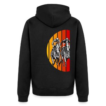 Pferderennen Vintage Zeichnung Sonnenuntergang - Unisex Premium Bio Zip Hoodie - Schwarz - Hinten - Nico (187cm)