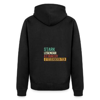 STARK LEGENDÄR ATTRAKTIV STEUERBERATER - Unisex Premium Bio Zip Hoodie - Schwarz - Hinten - Nico (187cm)