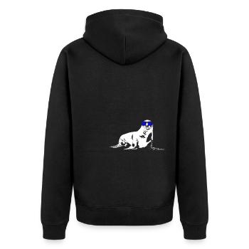 Seelöwe Tierliebhaber Naturfans Sonnenbrille Seelö - Unisex Premium Bio Zip Hoodie - Schwarz - Hinten - Nico (187cm)