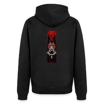 Fierce Doberman: Crimson Glare - Unisex Premium Organic Zip Hoodie - black - Back - Nico (187cm)